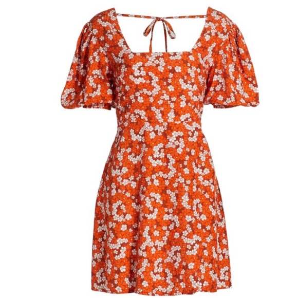 Faithfull the Brand Dresses & Skirts - FAITHFULL THE BRAND Allegra Smocked Floral Mini Dress Orange White Size 10